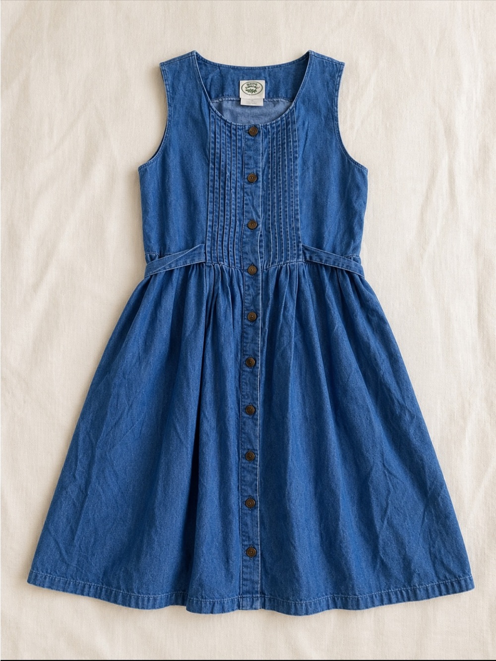 Laura Ashley Blue Denim Button Front Pleated Midi Dress Girls 10 Cottagecore